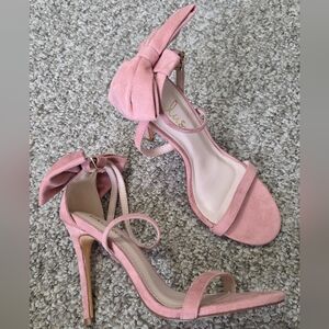 Lulu's Dusty Rose Bow Suede Strappy Heels‎ Size 5.5
